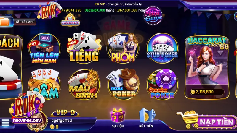 Game bài RikVip đa dạng, đáp ứng mọi sở thích