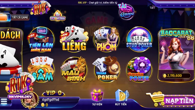 Giao diện game bài RikVip đẹp mắt, dễ dàng sử dụng